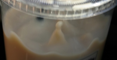 Lynne's coffee made these standing waves while sitting in the cup holder in the van.